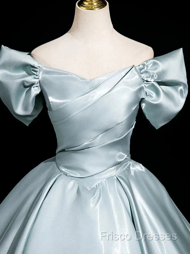 A-Line V Neck Satin Blue Long Formal Prom Dress, Blue Long Formal Dress