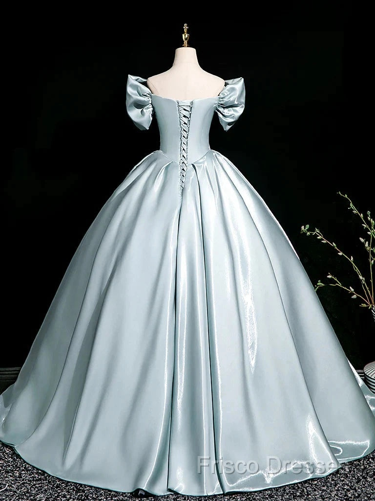 A-Line V Neck Satin Blue Long Formal Prom Dress, Blue Long Formal Dress