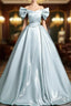 A-Line V Neck Satin Blue Long Formal Prom Dress, Blue Long Formal Dress