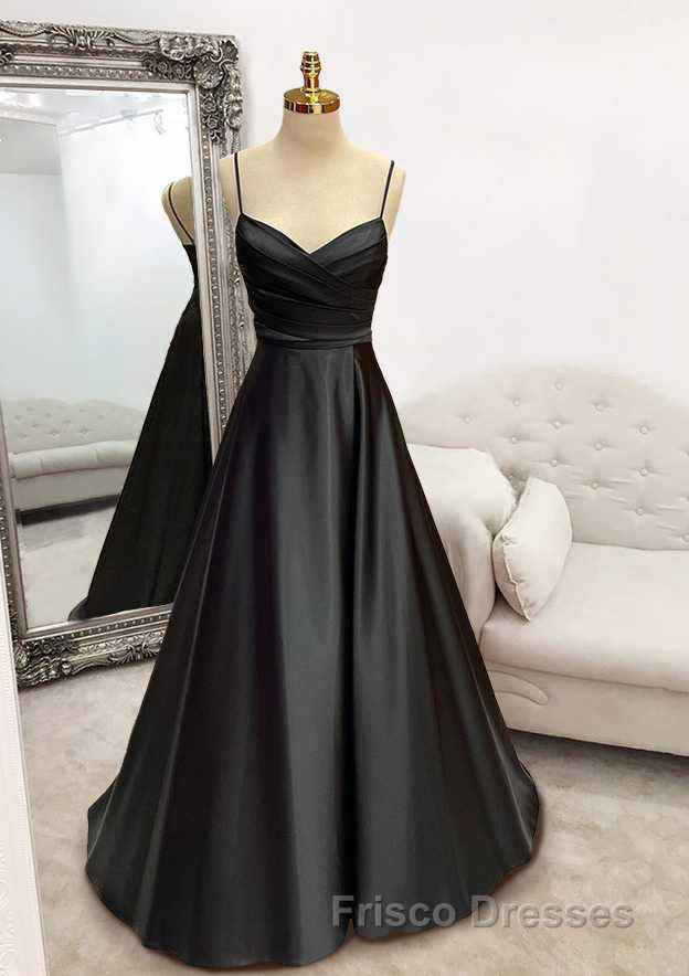 A-line Sweetheart Spaghetti Straps Satin Long Formal Prom Dress with Pleated Secondary image