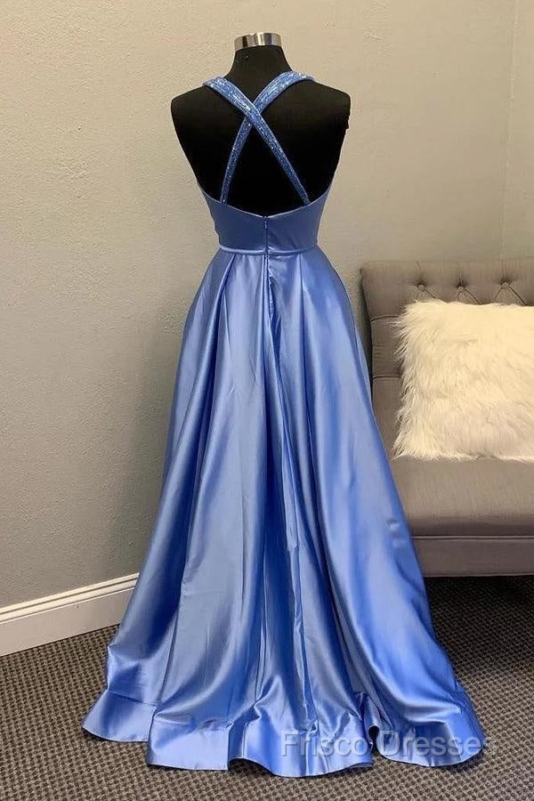 A-Line V Neck Satin Unique Long Formal Prom Dress Formal Gowns Secondary image