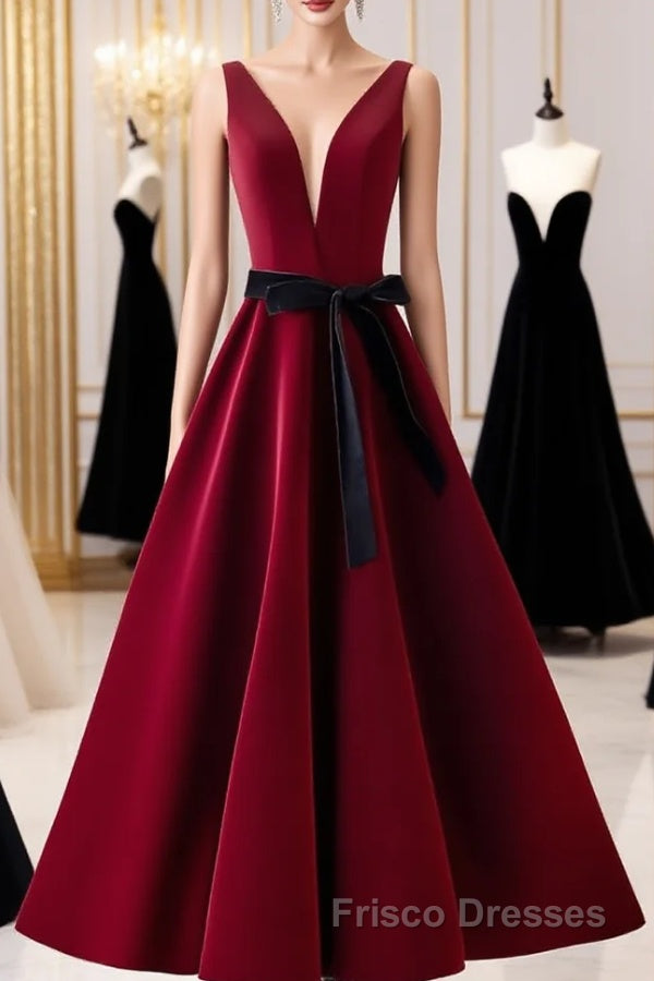 A Line V Neck Short Burgundy Formal Prom Dresses, Wine Red Short Formal Graduation Homecoming Dresses Main image