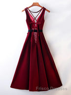 A Line V Neck Short Burgundy Formal Prom Dresses, Wine Red Short Formal Graduation Homecoming Dresses