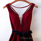 A Line V Neck Short Burgundy Formal Prom Dresses, Wine Red Short Formal Graduation Homecoming Dresses