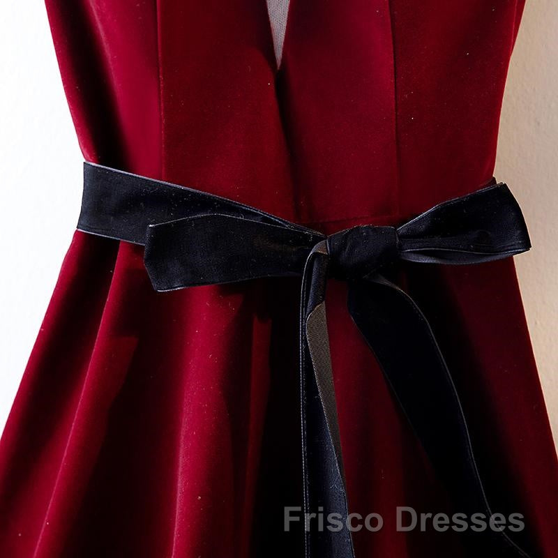 A Line V Neck Short Burgundy Formal Prom Dresses, Wine Red Short Formal Graduation Homecoming Dresses