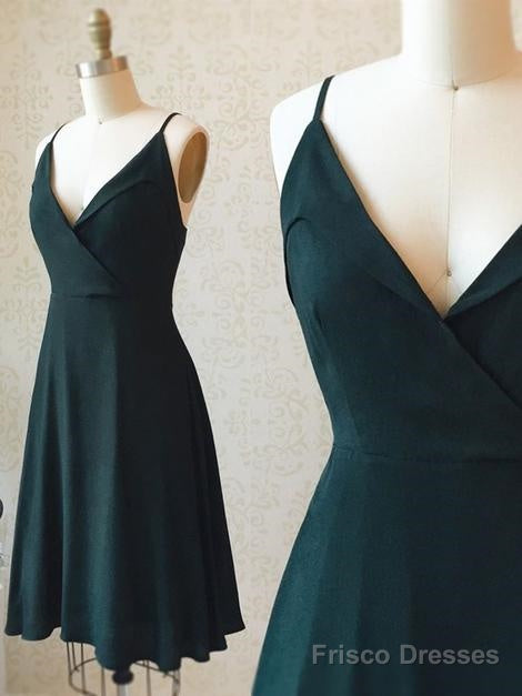 A Line V Neck Short Dark Green Homecoming Dresses Main image