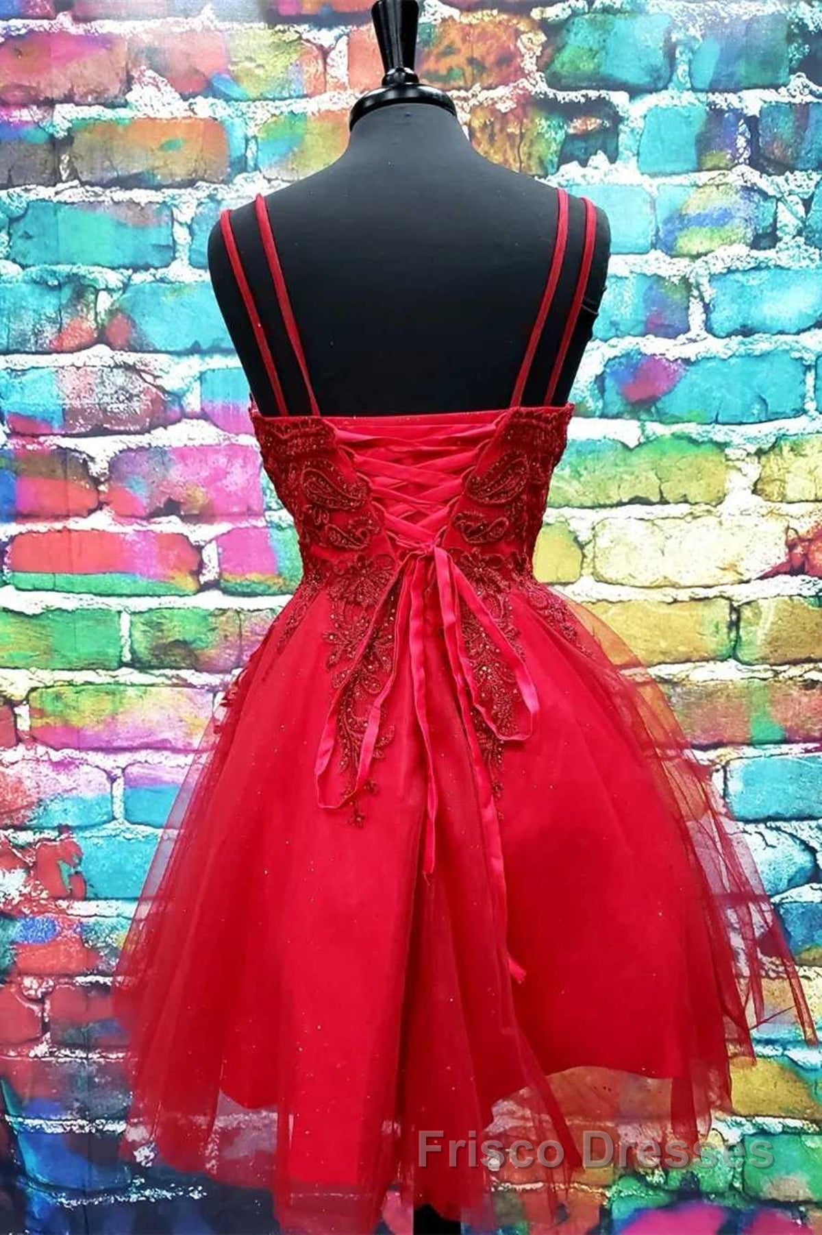 A Line V Neck Short Dark Red Lace Formal Prom Dresses, Short Dark Red Lace Formal Homecoming Dresses Secondary image