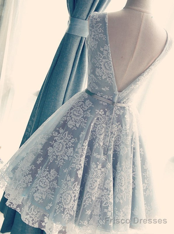 A Line V Neck Short Lace Prom Dresses, Homecoming Graduation Dresses, Short Lace Bridesmaid Dresses Secondary image