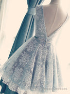 A Line V Neck Short Lace Prom Dresses, Homecoming Graduation Dresses, Short Lace Bridesmaid Dresses