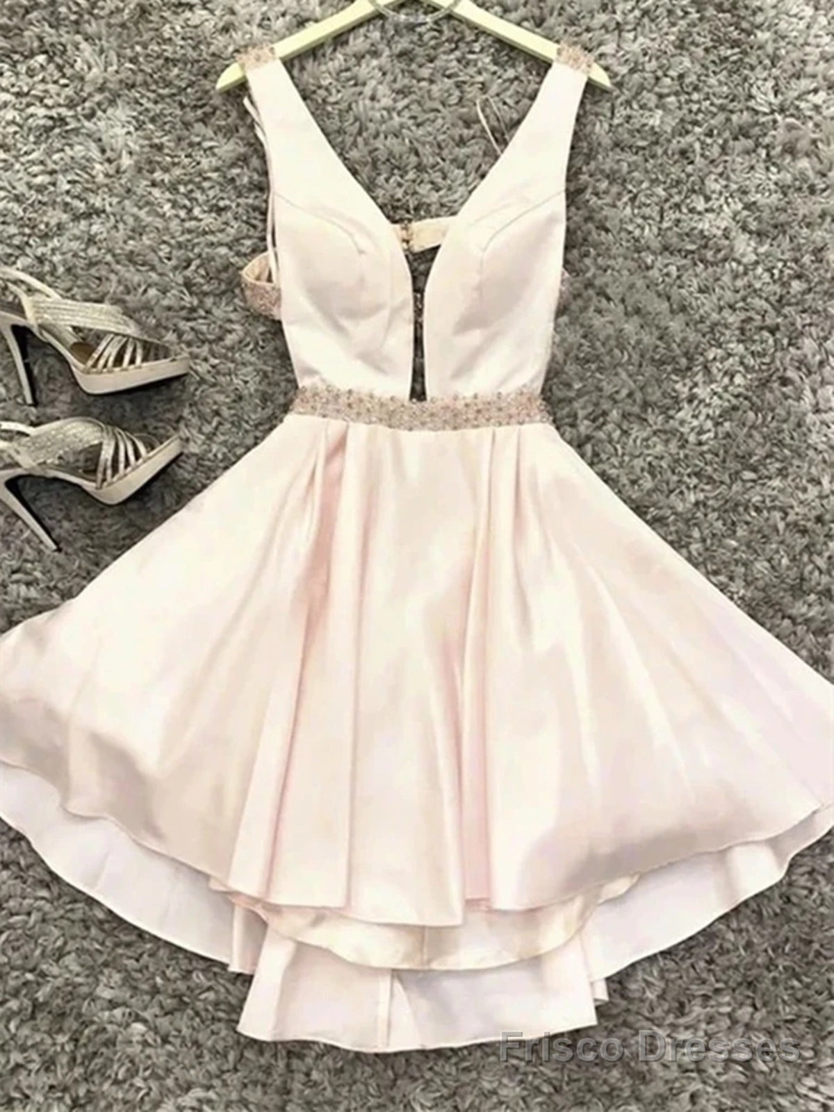 A Line V Neck Short Pink Prom Dresses, Short Pink Formal Graduation Homecoming Dresses