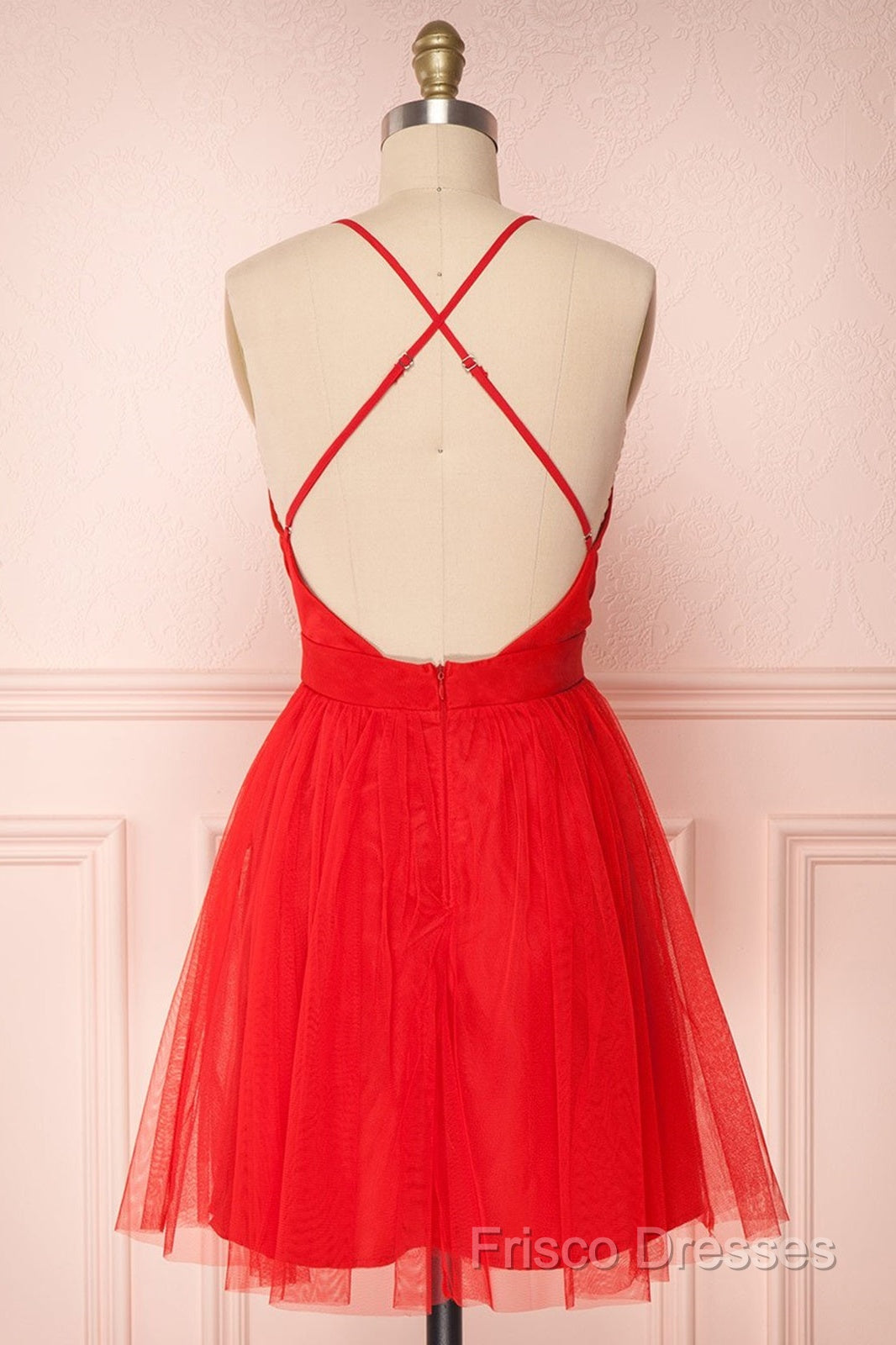 A Line V Neck Short Red/Burgundy Tulle Formal Prom Dress, Short Red/Burgundy Graduation Homecoming Dress