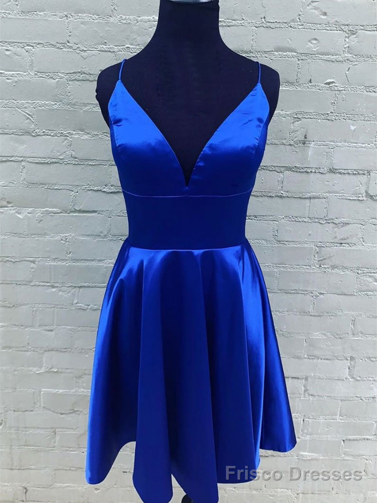 A Line V Neck Short Royal Blue Prom Dresses, Short Royal Blue Formal Graduation Homecoming Dresses Main image
