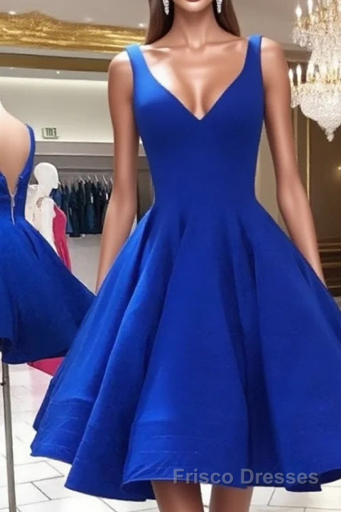 A Line V Neck Short Royal Blue Formal Prom Dresses, Short Royal Blue Formal Homecoming Dresses Main image