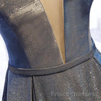 A Line V Neck Silver Gray Long Formal Prom Dresses, Gray Long Formal Evening Dresses