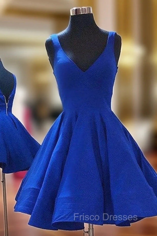 A-line V Neck Sleeveless Elastic Satin Short/Mini Homecoming Dress Main image