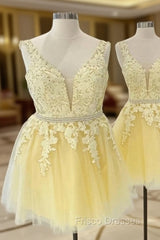 A-line V Neck Sleeveless Lace Tulle Short/Mini Homecoming Dress With Beading Bandage