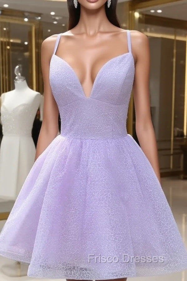 A-line V Neck Sleeveless Organza Short/Mini Homecoming Dress With Glitter Main image