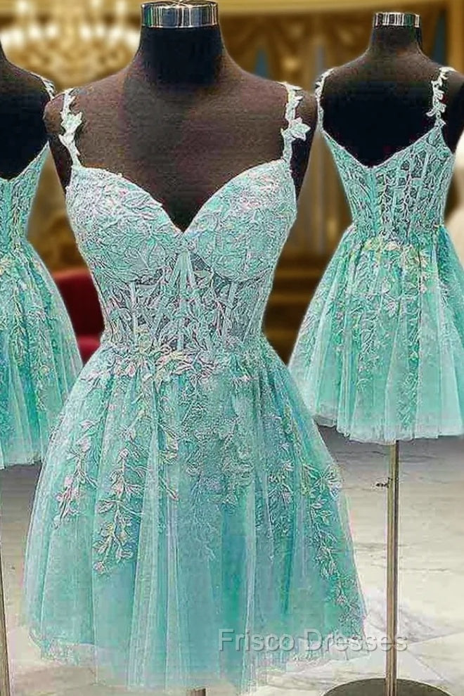 A-line V Neck Sleeveless Short/Mini Lace Formal Prom Dress With Beading Main image