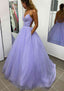 A-line V Neck Spaghetti Straps Long/Floor-Length Glitter Prom Dresses With Pockets