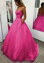 A-line V Neck Spaghetti Straps Long/Floor-Length Glitter Prom Dresses With Pockets