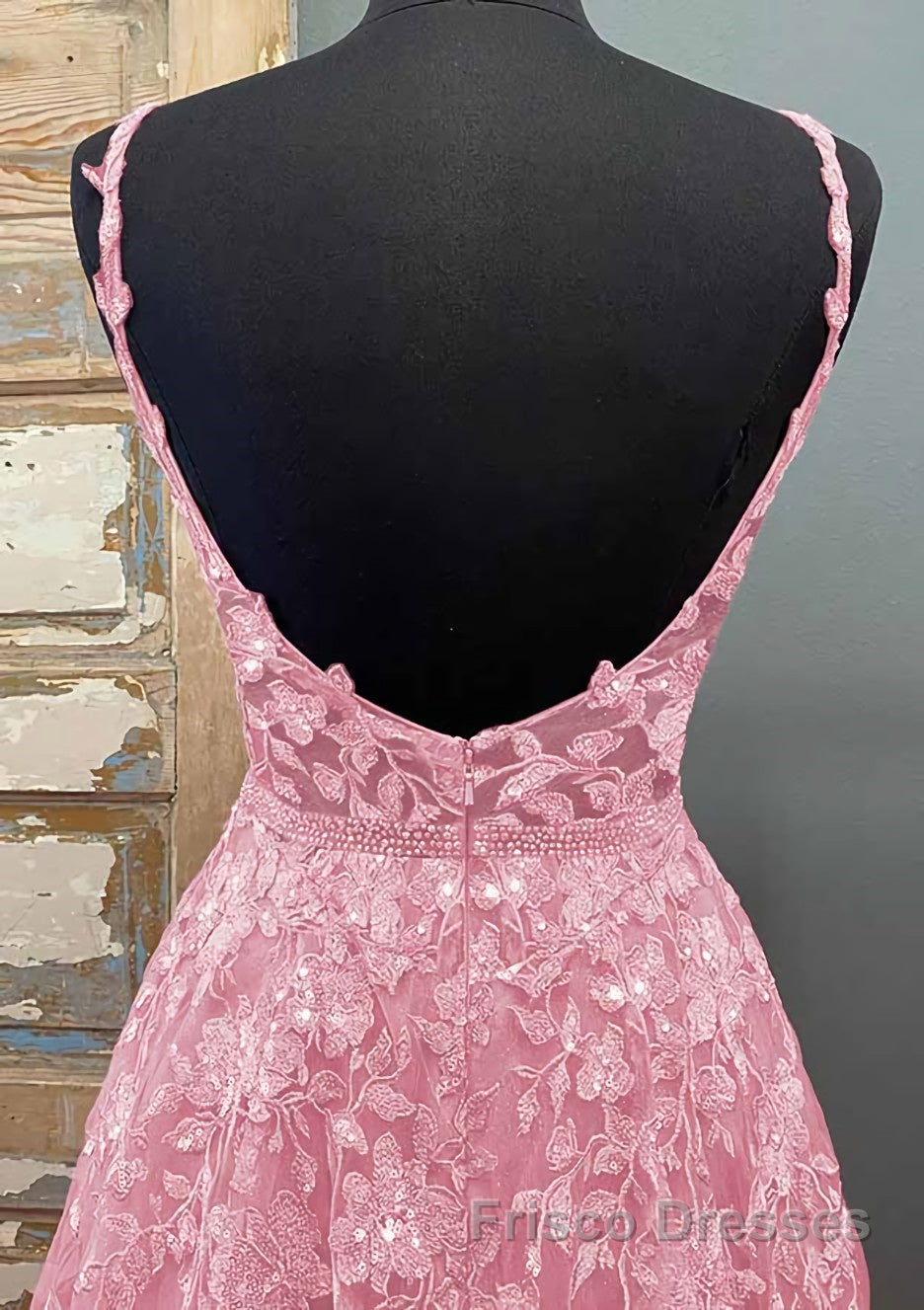 A-line V Neck Spaghetti Straps Long/Floor-Length Tulle Formal Prom Dresses With Beading Lace Pockets Sequins Secondary image