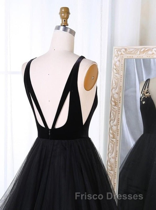 A Line V Neck Tulle Black Ball Gown, Black Formal Prom, Black Formal Prom Secondary image