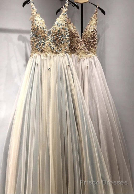 A Line V Neck Tulle Lace Prom Dress Formal Dress Main image