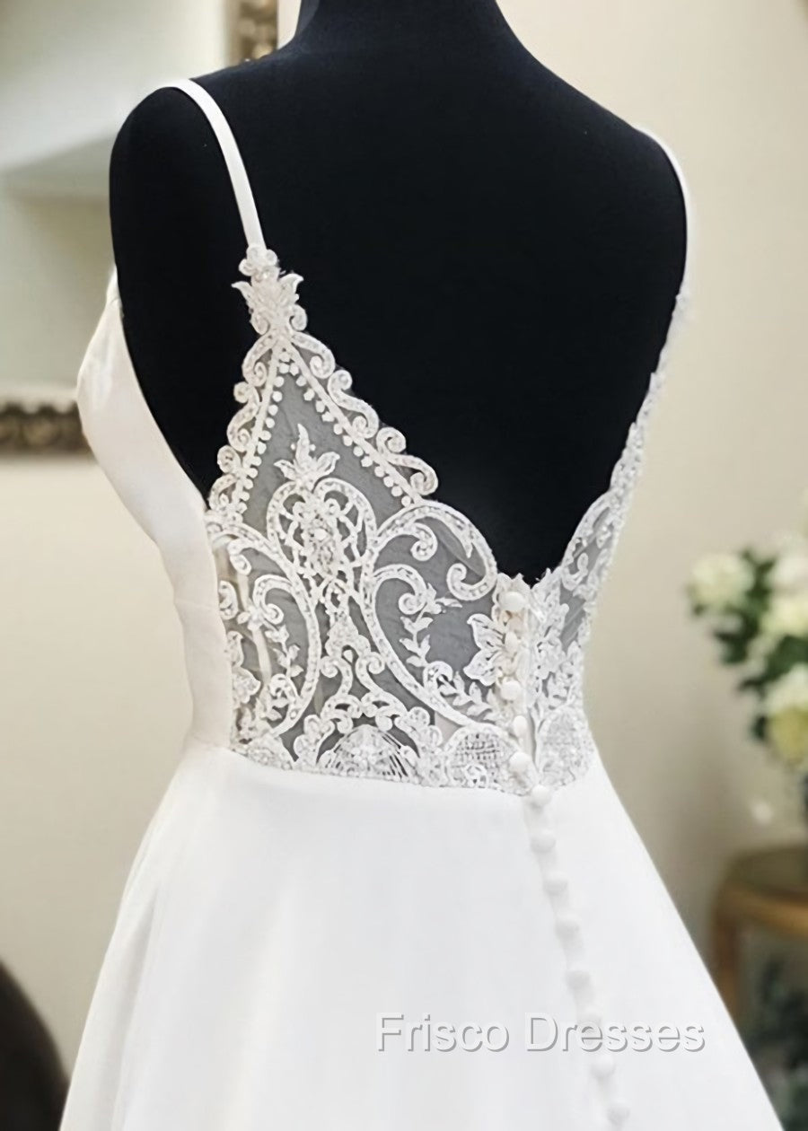 A Line V Neck White Wedding Dress with Sweep Train, White Formal Evening Formal Prom Dress Secondary image