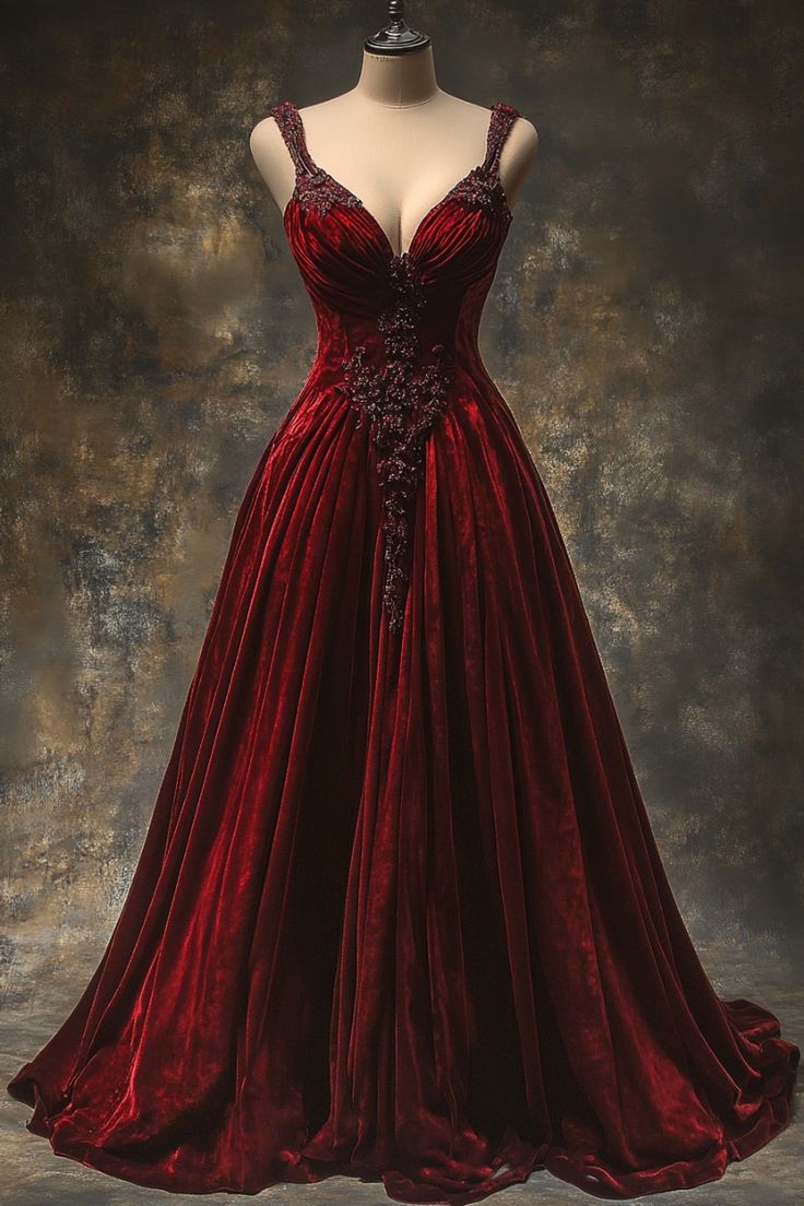 A Line Velvet Burgundy Prom Dresses Evening Formal Dress