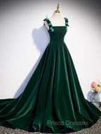 A-Line Velvet Green Long Formal Prom Dress, Green Formal Evening Dress