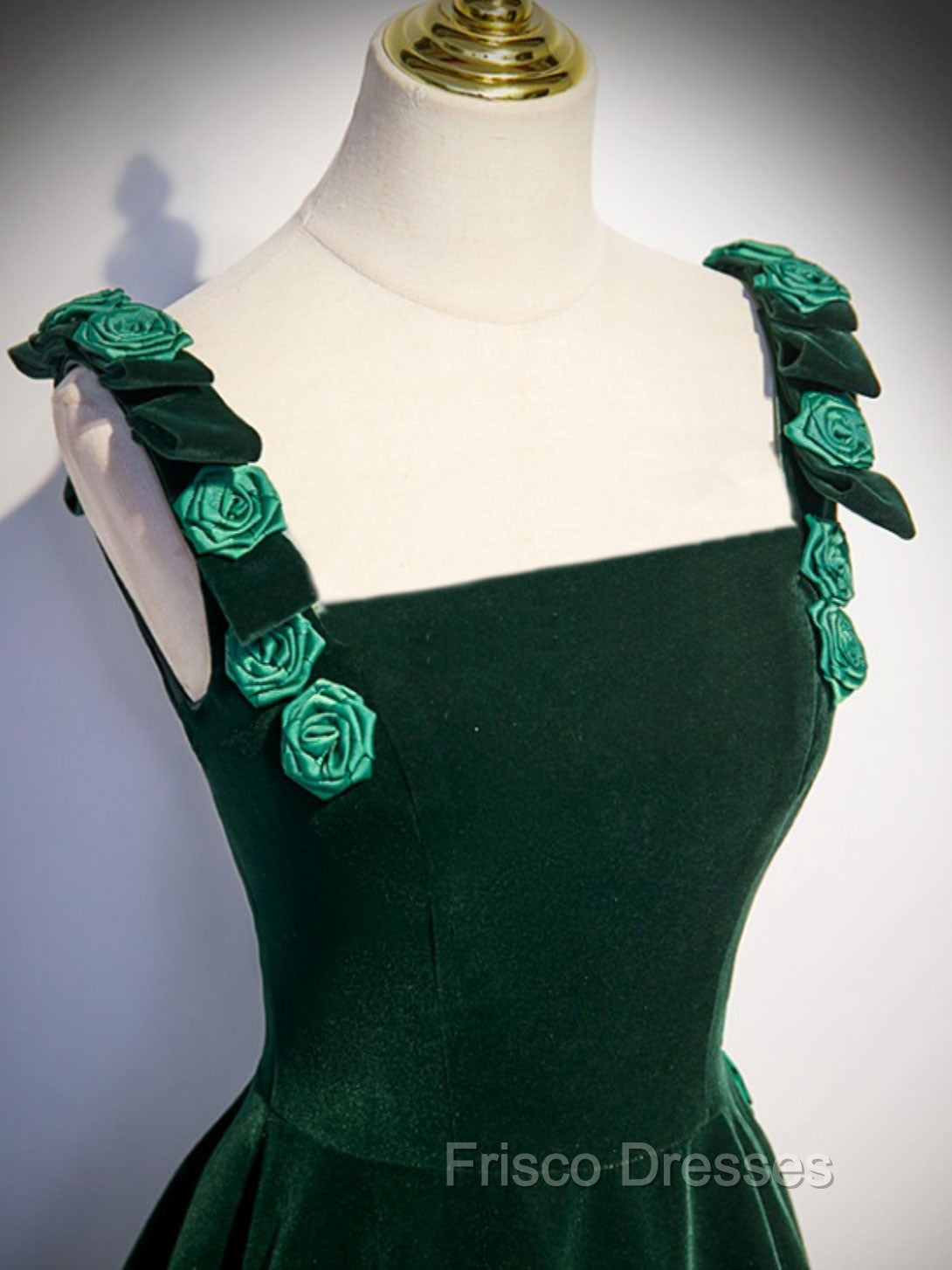A-Line Velvet Green Long Formal Prom Dress, Green Formal Evening Dress