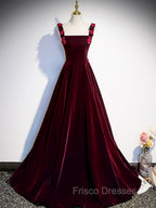 A-Line Velvet Green Long Formal Prom Dress, Green Formal Evening Dress