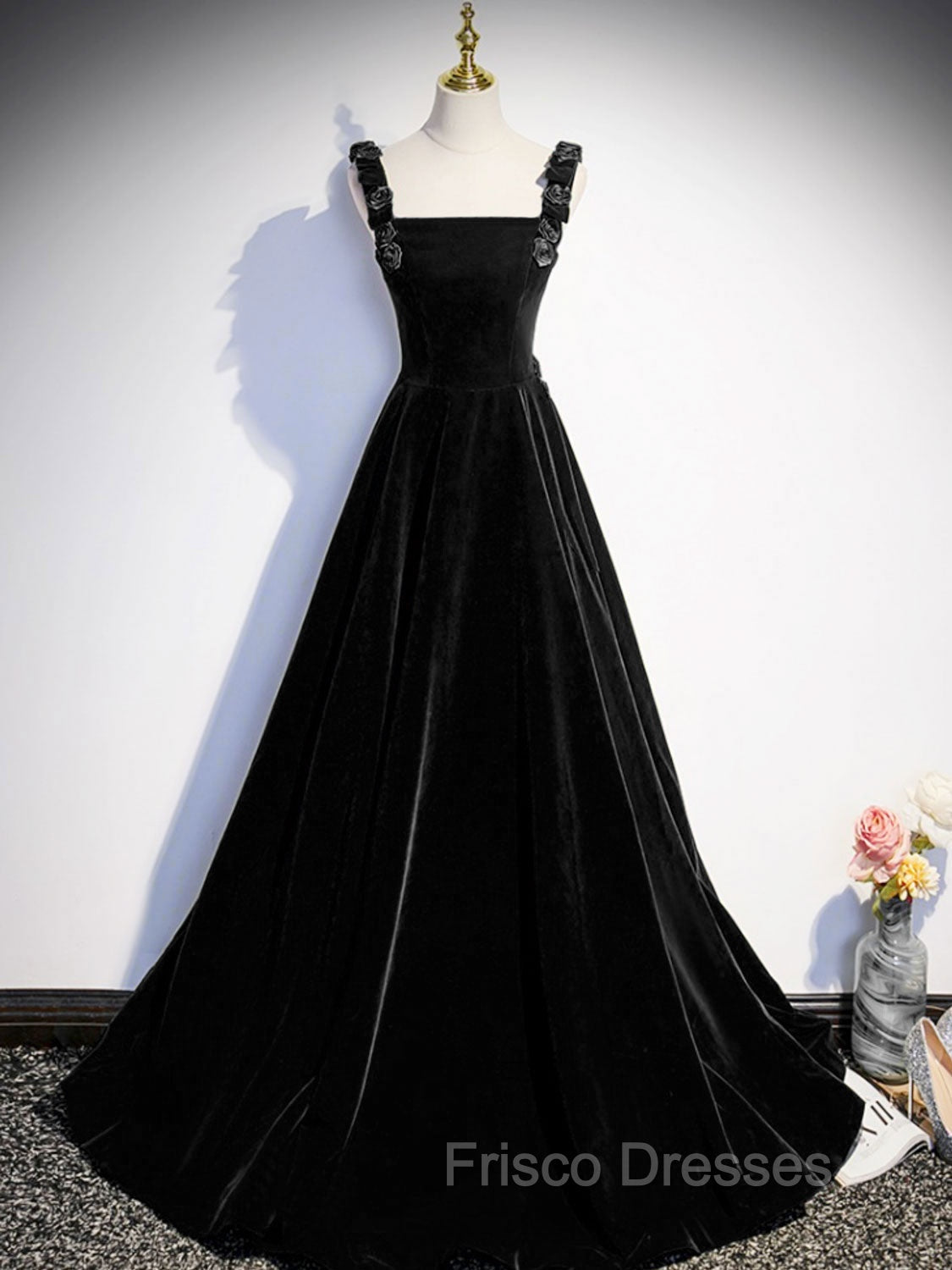A-Line Velvet Green Long Formal Prom Dress, Green Formal Evening Dress