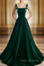 A-Line Velvet Green Long Formal Prom Dress, Green Formal Evening Dress