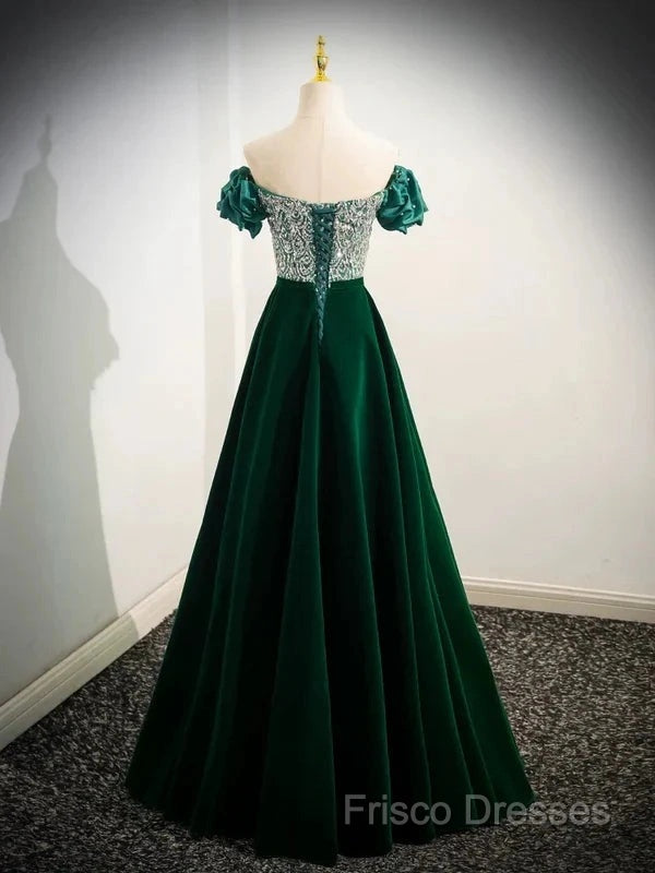 A-Line Velvet Sequin Beads Green Long Formal Prom Dress Formal Dress Elegant Secondary image