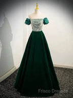 A-Line Velvet Sequin Beads Green Long Formal Prom Dress Formal Dress Elegant