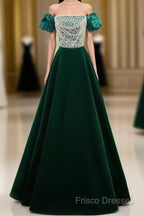 A-Line Velvet Sequin Beads Green Long Formal Prom Dress Formal Dress Elegant