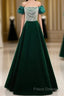 A-Line Velvet Sequin Beads Green Long Formal Prom Dress Formal Dress Elegant