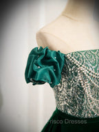 A-Line Velvet Sequin Beads Green Long Formal Prom Dress, Velvet Green Long Formal Dress