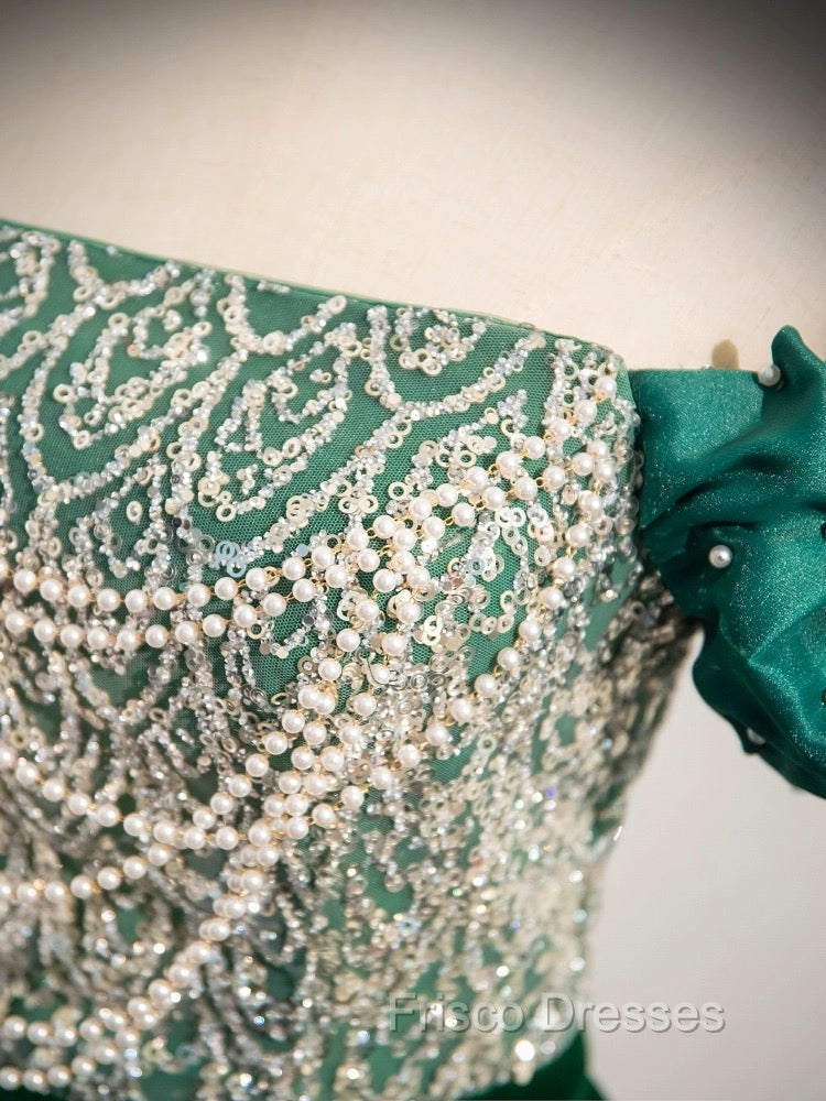 A-Line Velvet Sequin Beads Green Long Formal Prom Dress, Velvet Green Long Formal Dress