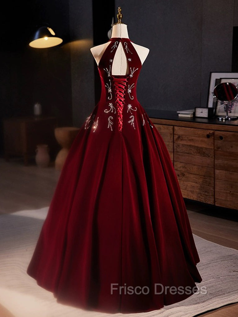 A-Line Velvet Sequin Burgundy Long Formal Prom Dress Long Formal Dress December Wedding Guest Dress Secondary image