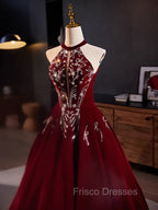 A-Line Velvet Sequin Burgundy Long Formal Prom Dress Long Formal Dress December Wedding Guest Dress