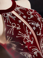 A-Line Velvet Sequin Burgundy Long Formal Prom Dress Long Formal Dress December Wedding Guest Dress