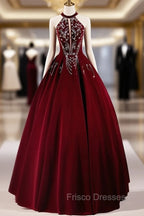 A-Line Velvet Sequin Burgundy Long Formal Prom Dress Long Formal Dress December Wedding Guest Dress