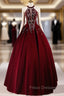 A-Line Velvet Sequin Burgundy Long Formal Prom Dress Long Formal Dress December Wedding Guest Dress