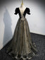A line Velvet Tulle Lace Black Long Formal Prom Dress, Black Formal Graduation Dress
