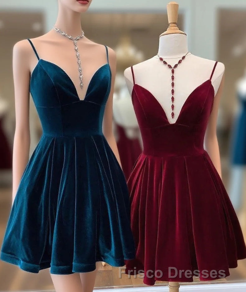 A-line Velvet V Neck Homecoming Dress