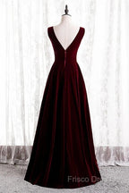 A-Line Velvet V-Neckline Sleeveless Long Party Dress Formal Prom Dress Bridesmaid Dress