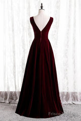 A-Line Velvet V-Neckline Sleeveless Long Party Dress Prom Dresses Bridesmaid Dress