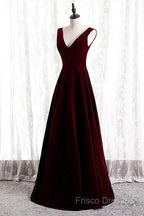 A-Line Velvet V-Neckline Sleeveless Long Party Dress Formal Prom Dress Bridesmaid Dress